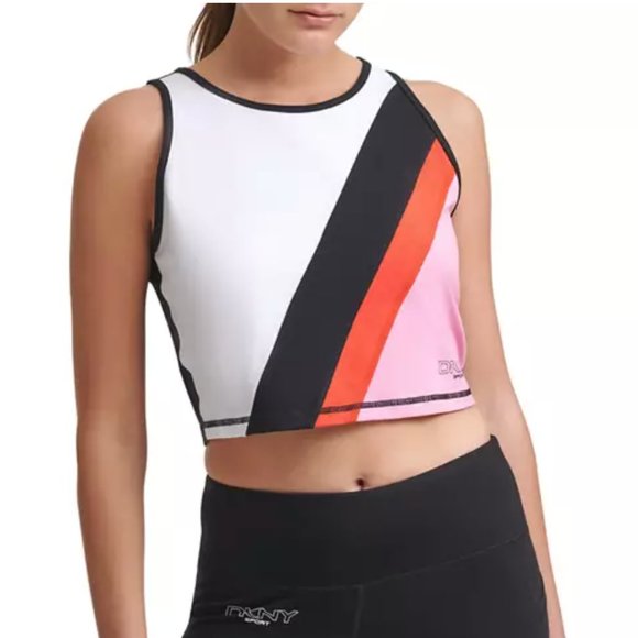 NWT: DKNY | Logo Color-Stripes Crop Athletic Top - Picture 1 of 3